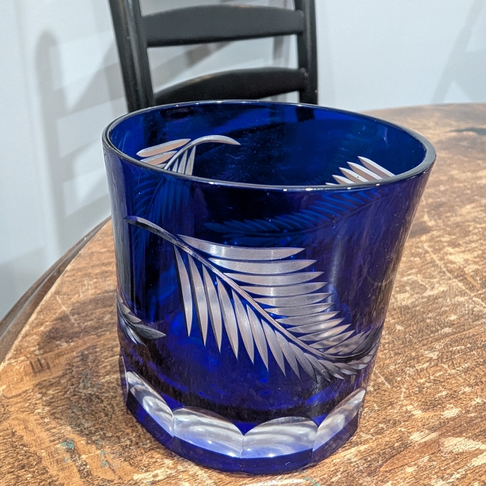 Faberge Cobalt Blue Glass with Leaf Motif